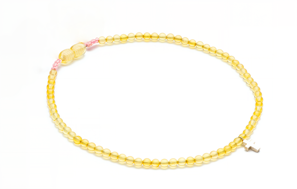 Girl Amber Silver Necklace - Cross - Lemon