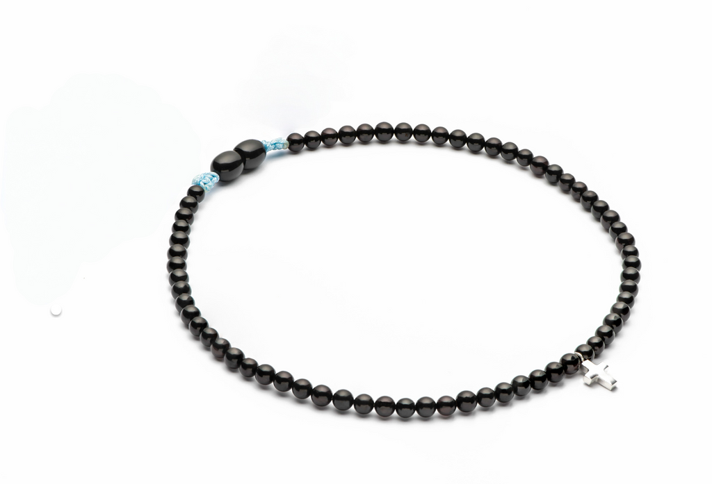 Boy Amber Silver Necklace - Cross - Black