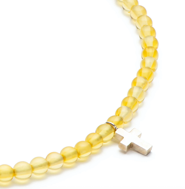 Girl Amber Silver Necklace - Cross - Lemon